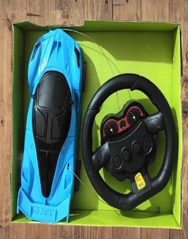 Smart Racing Car for Kids, with Steering Wheel Controller Remote, 3D Lights, Full Function Control (Blue)