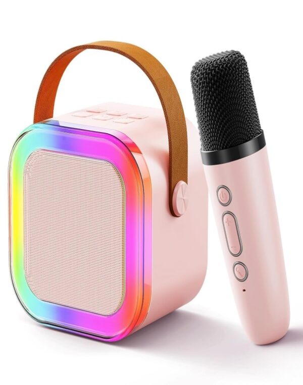 Rechargeable Bluetooth Karaoke Speaker with Wireless Microphone & LED Lights  Portable Mini Karaoke Machine Singing Mic Set  Music Speaker Toy for Kids Boys Girls Adults Party Birthday Gift