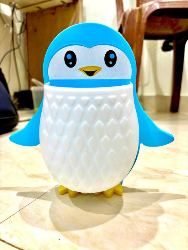 Cute Penguin Multipurpose Plastic Storage Organizer for Kids | Desk Organizer | Stationery Holder | Toy Storage Container | Blue & White