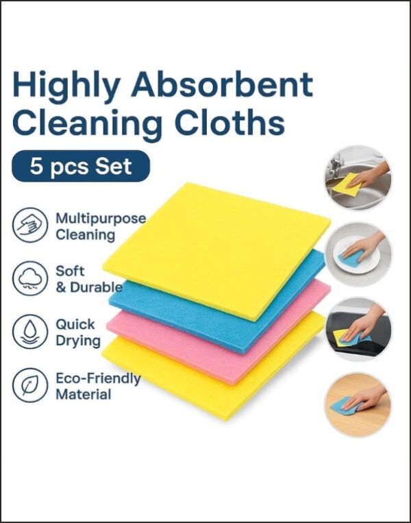 Cellulose Sponge Absorbent Cleaning Cloths Multipurpose5 Pieces Set Suitable for Cleaning & Wiping Kitchenware 20 cm X 17.5 cm