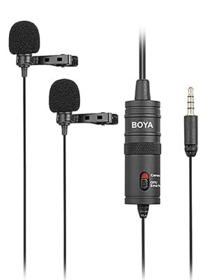 BOYA BY-M1DM Dual Lavalier Microphone with Two Clip-On Mics for Interview Recording