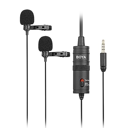 BOYA BY-M1DM Dual Lavalier Microphone with Two Clip-On Mics for Interview Recording